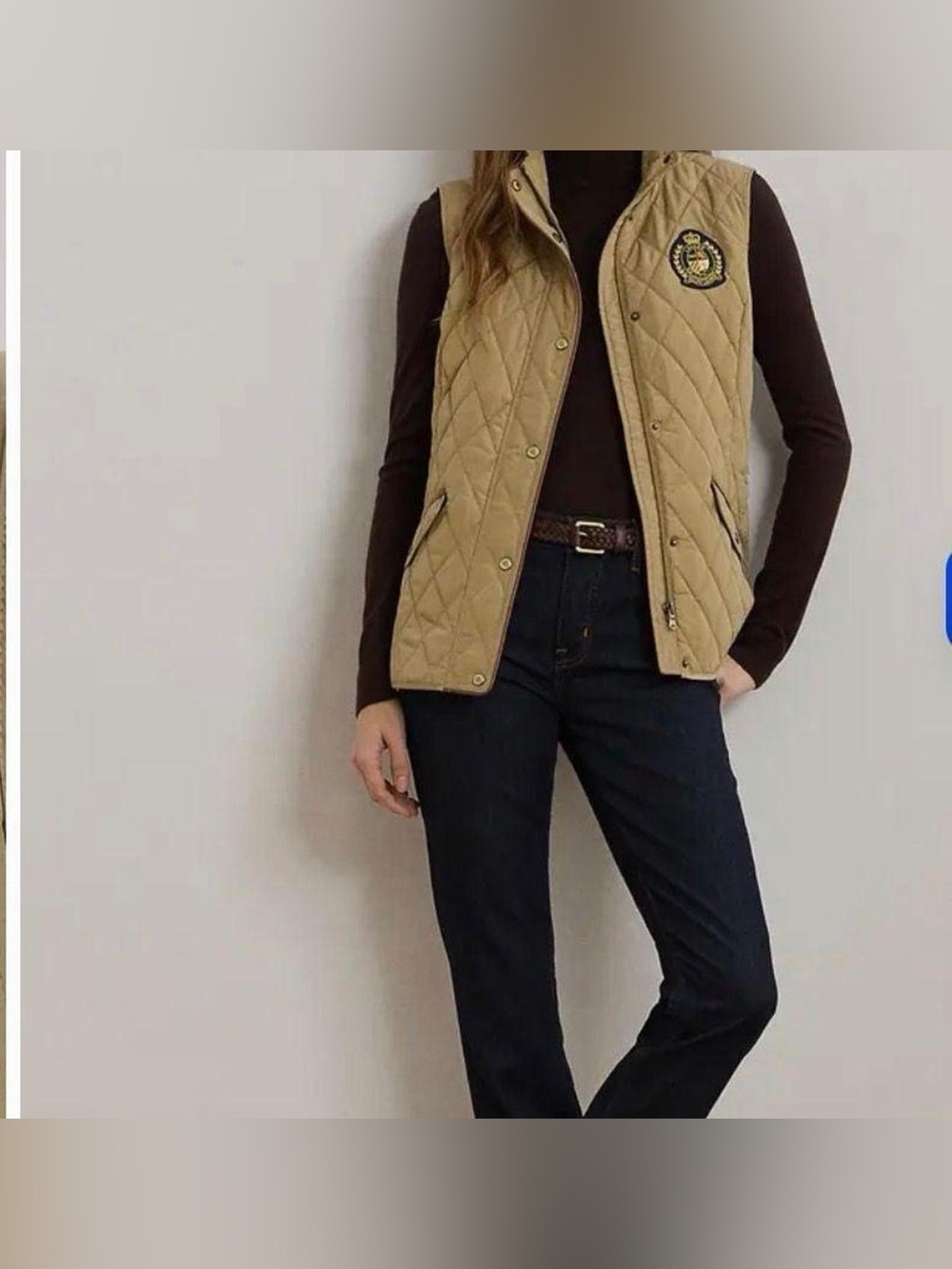 Ralph Lauren Quilted Tan Vest with Crest xl perfect fall outfit